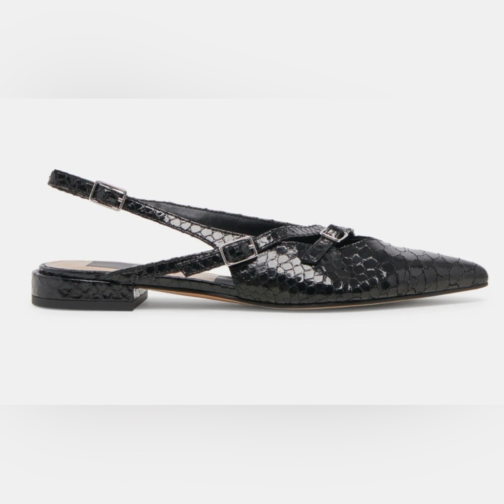 women’s Dolce Vita Black Snake Embossed Slingback Flats Palma Sz 9.5 New - Picture 3 of 11